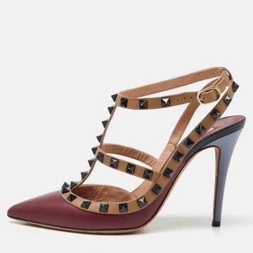 Pre Owned Valentino Multicolor Leather Rockstud Ankle Strap Cage Sandals Size 37.5