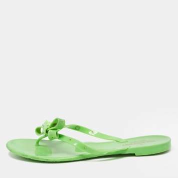 Pre Owned Valentino Green Jelly Rockstud Flat Slides Size 38