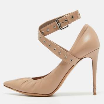 Pre Owned Valentino Beige Leather Buckle Detail Pointed Toe Pumps Size 38