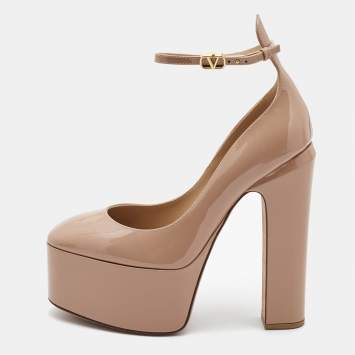 Pre Owned Valentino Beige Patent Tango Ankle Strap Pumps Size 39