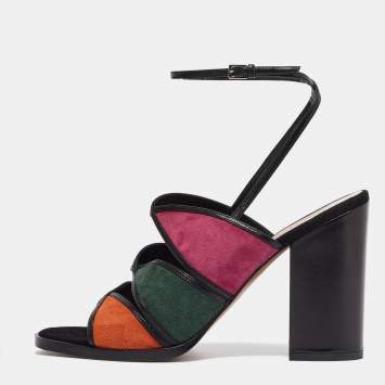 Pre Owned Valentino Multicolor Suede and Leather Ankle Wrap Sandals Size 38