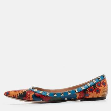 Pre Owned Valentino Multicolor Leather Rockstud Ballet Flats Size  40