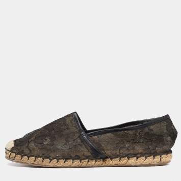 Pre Owned Valentino Black Floral Lace Espadrille Flats Size 40