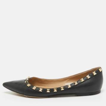 Pre Owned Valentino Black Leather Rockstud Ballet Flats Size 38