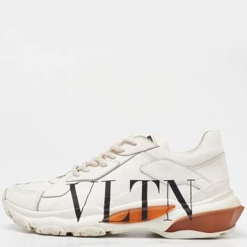 Pre Owned Valentino Cream Leather VLTN Bounce Low Top Sneakers Size 38
