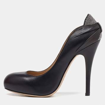 Pre Owned Valentino Black Leather Round Toe Pumps Size 36