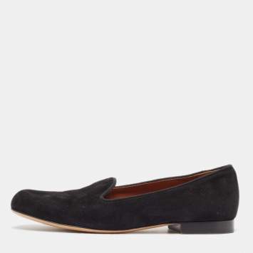 Pre Owned Valentino Black Suede Slip On Loafers Size 36