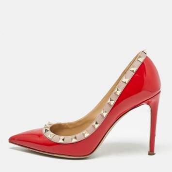 Pre Owned Valentino Red Patent Leather Rockstud Pumps Size 36