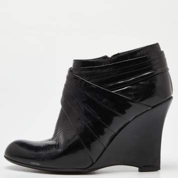 Pre Owned Valentino Black Patent Leather Wedge Ankle Boots Size 37
