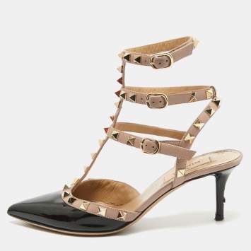 Pre Owned Valentino Black  Patent and Leather Rockstud  Pumps Size 37