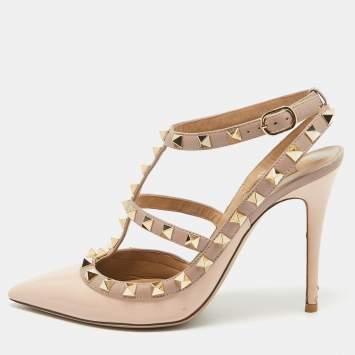 Pre Owned Valentino Beige Patent Rockstud Pumps Size 36.5