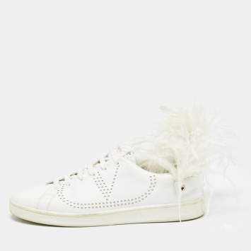 مملوكة مسبقًا Valentino White Leather and Feather Backnet Sneakers Size 41
