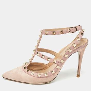 Pre Owned Valentino Dusty Pink Suede and Leather Rockstud Pumps Size 38