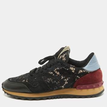 Pre Owned Valentino Multicolor Suede and Lace Rockrunner Sneakers Size 39 