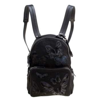 Pre Owned Valentino Black Canvas Embroidered Butterfly Backpack 
