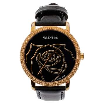 Pre Owned Valentino Black Rose Gold Plated Stainless Steel V56 Women's Wristwatch 36 mm