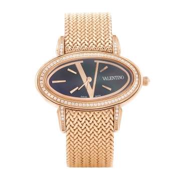 Pre Owned Valentino Black Rose Gold Plated Stainless Steel Seduction Women's Wristwatch 40 mm