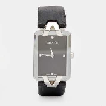 Pre Owned Valentino Black Stainless Steel Satin V36 Women's Wristwatch 23 mm