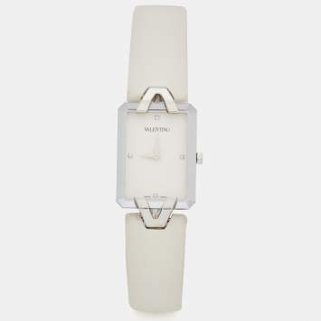 Pre Owned Valentino White Stainless Steel Satin V36 Women's Wristwatch 23 mm
