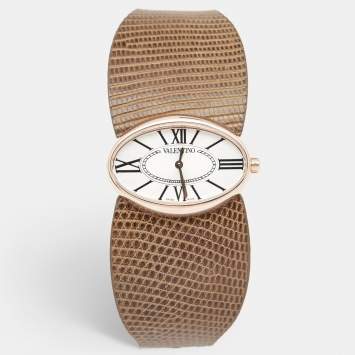 Pre Owned Valentino Silver Rose Gold Plated Stainless Steel Lizard Leather Seduction Women's Wristwatch 36 mm