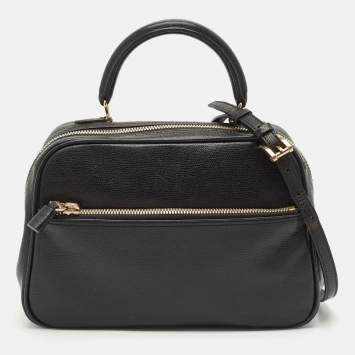 Valextra Black Leather Top Handle Bag