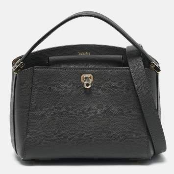 Valextra Grey Leather Micro Brera Top Handle Bag