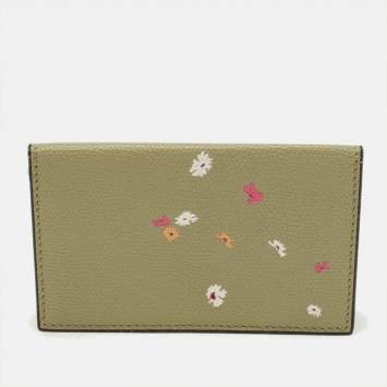 Pre Owned Valextra Onda Green Leather Card Holder