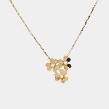 Pre Owned Van Cleef & Arpels Frivole 3 Flower Diamond 18k Yellow Gold Necklace