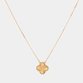 Pre Owned Van Cleef & Arpels Vintage Alhambra Guilloché 18k Yellow Gold Pendant Necklace