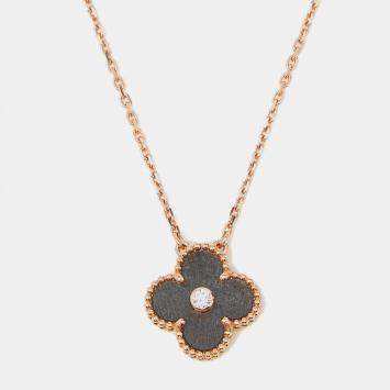 Pre Owned Van Cleef & Arpels Vintage Alhambra Obsidian DIamond 18k Rose Gold 2023 Holiday Necklace