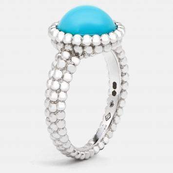 Pre Owned Van Cleef & Arpels Perlée Couleurs Turquoise 18k White Gold Ring Size 55