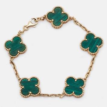 Pre Owned Van Cleef & Arpels Vintage Alhambra Malachite 18k Yellow Gold Bracelet
