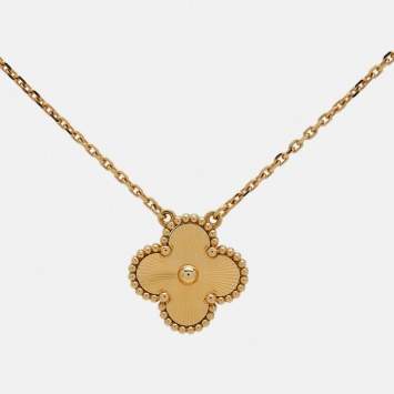 Pre Owned Van Cleef & Arpels Vintage Alhambra Guilloché  18k Yellow Gold Necklace