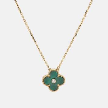 Pre Owned Van Cleef & Arpels Vintage Alhambra 2013 Holiday Limited Edition Malachite Diamond 18k Yellow Gold Necklace