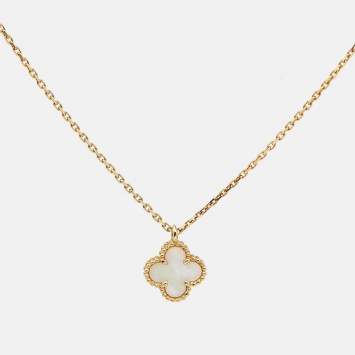Pre Owned Van Cleef & Arpels Sweet Alhambra Mother of Pearl 18k Yellow Gold Pendant  Necklace