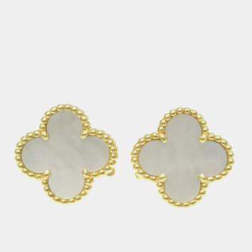 Van Cleef & Arpels 18K Yellow Gold Vintage Alhambra Shell Earrings