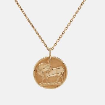 Pre Owned Van Cleef & Arpels Zodiaque Medal Taurus 18k Yellow Gold Pendant Necklace