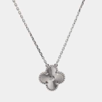 Pre Owned Van Cleef & Arpels Vintage Alhambra Diamond 18k White Gold Pendant Necklace
