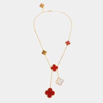 مملوكة مسبقًا Van Cleef & Arpels Magic Alhambra 6 Motif Carnelian Tiger's Eye 18K Yellow Gold Pendant Necklace