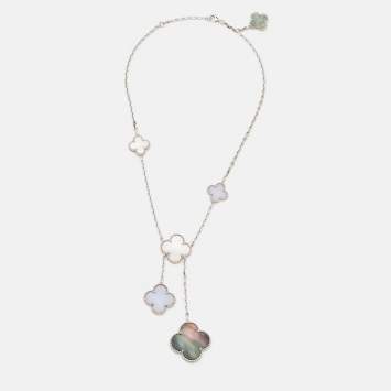 Pre Owned Van Cleef & Arpels Magic Alhambra Mother of Pearl Chalcedony 18k White Gold Necklace