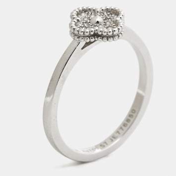 Pre Owned Van Cleef & Arpels Sweet Alhambra Diamond 18k White Gold Ring Size 57