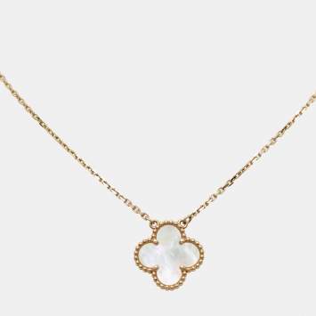 Pre Owned Van Cleef & Arpels Vintage Alhambra Mother of Pearl 18k Yellow Gold Necklace