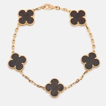 Pre Owned Van Cleef & Arpels Vintage Alhambra Limited Edition LetterWood 18k Rose Gold 5 Motif Station Bracelet