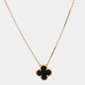 Pre Owned Van Cleef & Arpels Vintage Alhambra Onyx 18k Yellow Gold Necklace