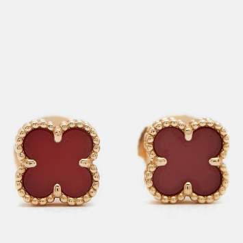 Pre Owned Van Cleef & Arpels Sweet Alhambra Carnelian 18k Rose Gold  Earrings