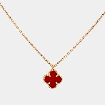Pre Owned Van Cleef & Arpels Sweet Alhambra Carnelian 18k Rose Gold Necklace