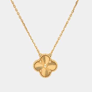 Pre Owned Van Cleef & Arpels Vintage Alhambra Gulloiche 18k Yellow Gold Pendant Necklace