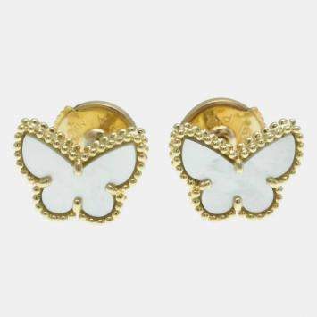 Van Cleef & Arpels 18K Yellow Gold, Mother of Pearl Sweet Alhambra Papillon Stud Earrings
