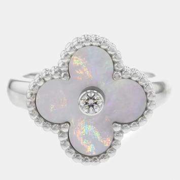 Pre Owned Van Cleef & Arpels 18K White Gold Vintage Alhambra Ring EU 49 