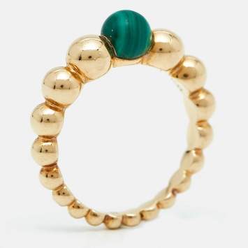 Pre Owned Van Cleef & Arpels Perlée Couleurs Variation Malachite 18k Yellow Gold Ring Size 52